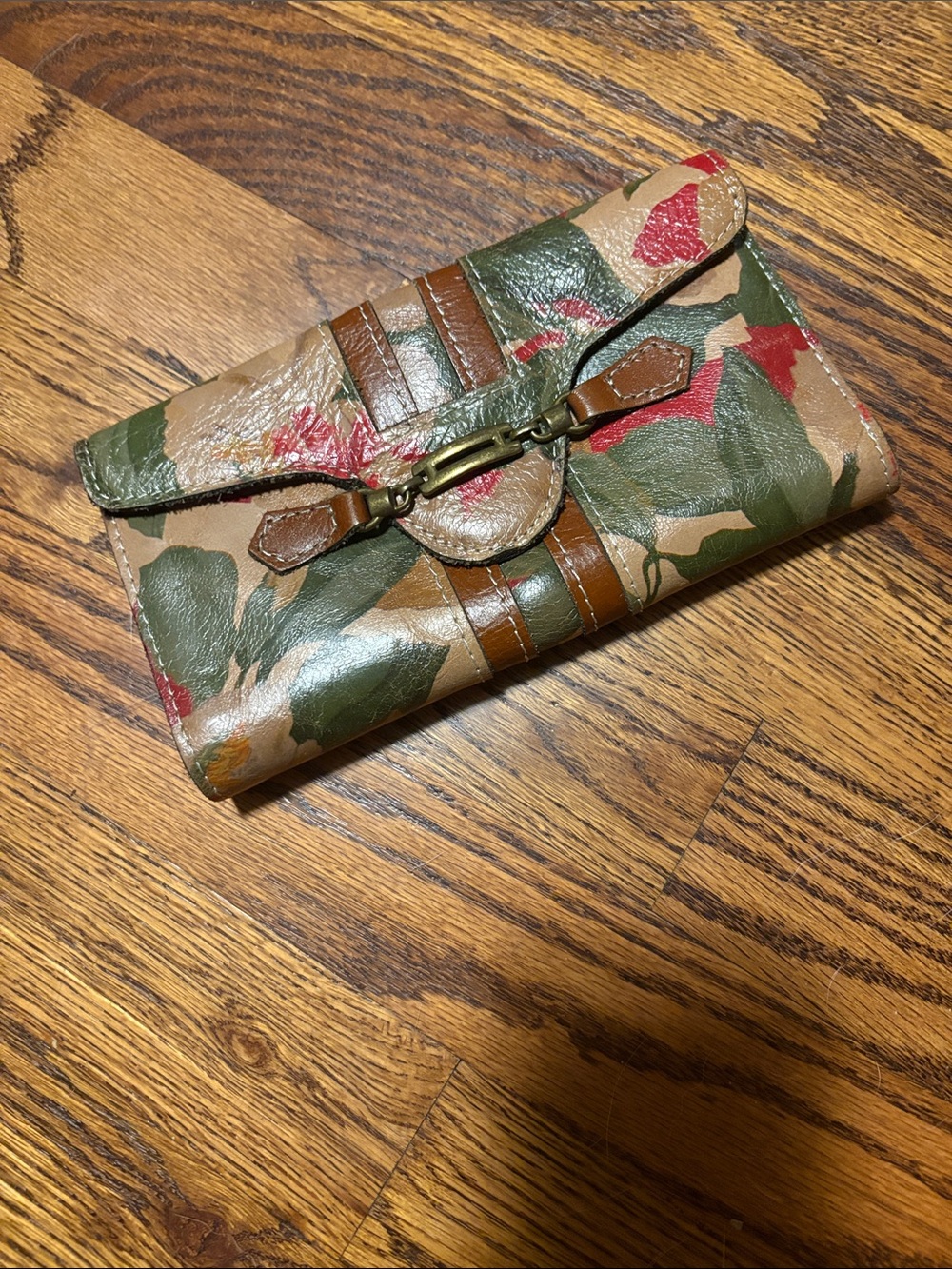 Patricia Nash Floral Leather Wallet - Green Tan Red